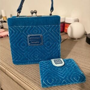 Elegant Teal Blue Velvet Bag with Wallet